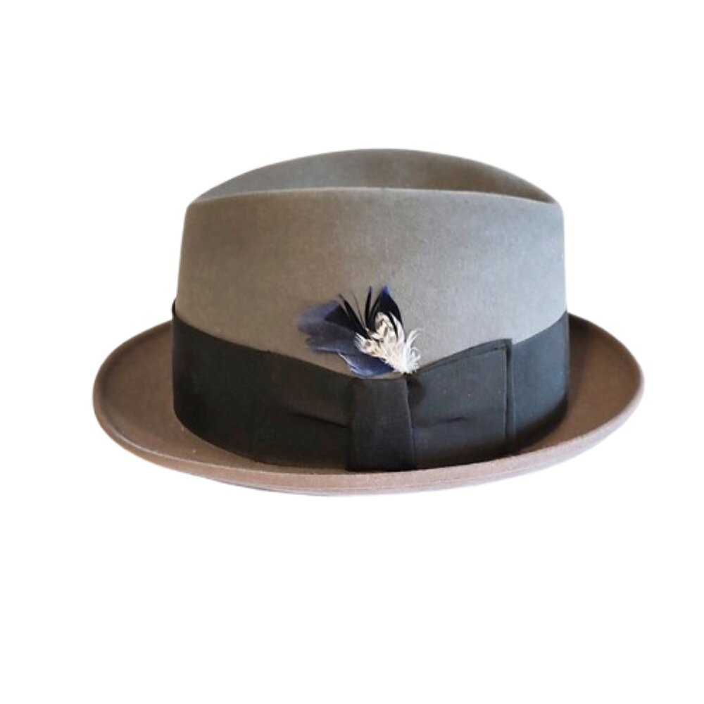 Dark Grey Felt 1960s Vintage Skinny Snap Brim Fedora Hat Unisex Style 21" Inside